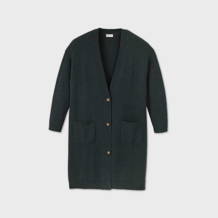 Women's Plus Size Deep V-neck Duster Cardigan - Ava & Viv Green X