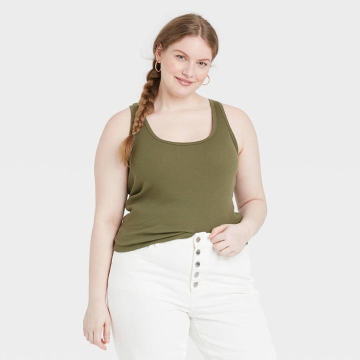 Women's Plus Size Slim Fit Rib Racerback Tank Top - Universal Thread Green