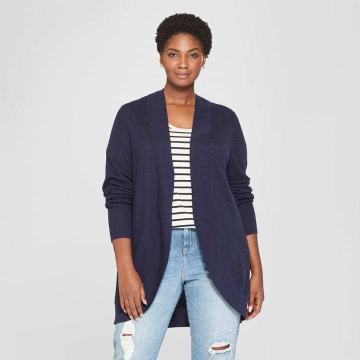 Women's Plus Size Cocoon Cardigan - Ava & Viv Navy 1x, Size: