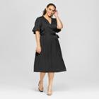 Women's Plus Size Short Sleeve Wrap Midi Dress - Who What Wear Black X