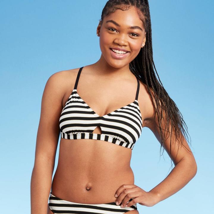 Women's Textured Peek-a-boo Crossback Bralette Bikini Top - Shade & Shore Black & White Xs, Women's,