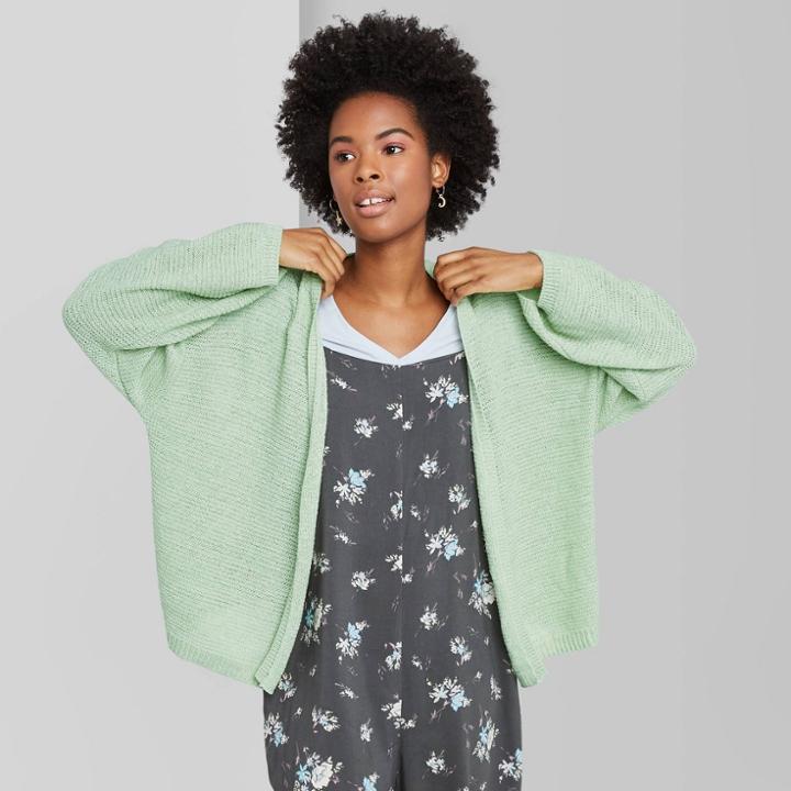 Women's Long Sleeve Open Neck Lightweight Cardigan - Wild Fable Green
