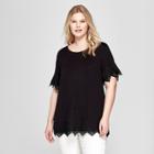 Women's Plus Size Eyelet Knit Short Sleeve T-shirt - Ava & Viv Black X