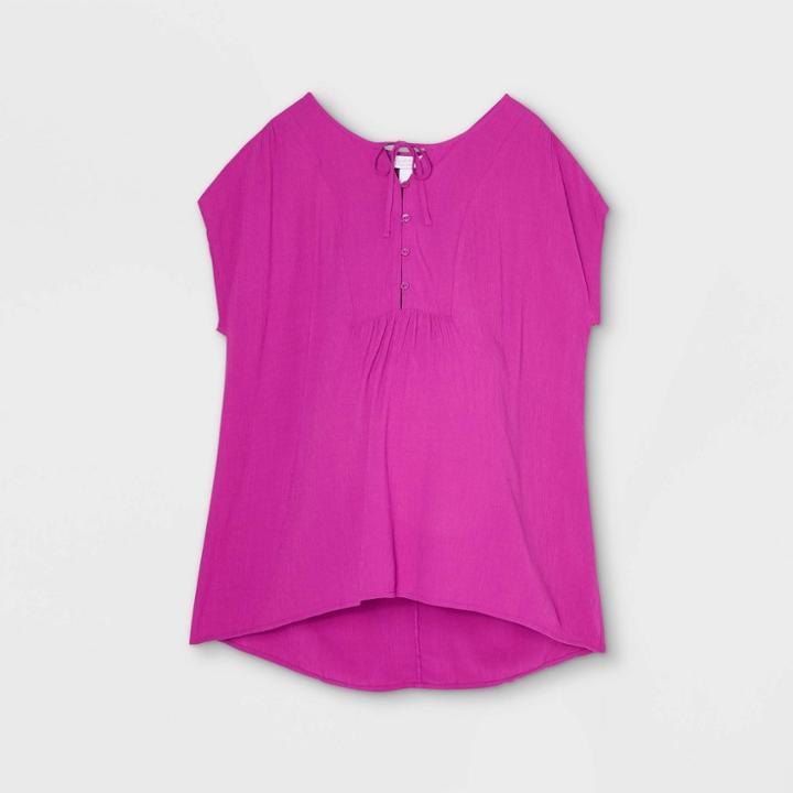 Maternity Cap Sleeve Button-front With Tie-front Blouse - Isabel Maternity By Ingrid & Isabel Purple