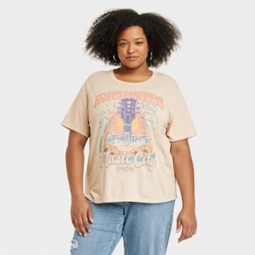 Zoe+liv Women's Plus Size Music City Short Sleeve Graphic T-shirt - Beige