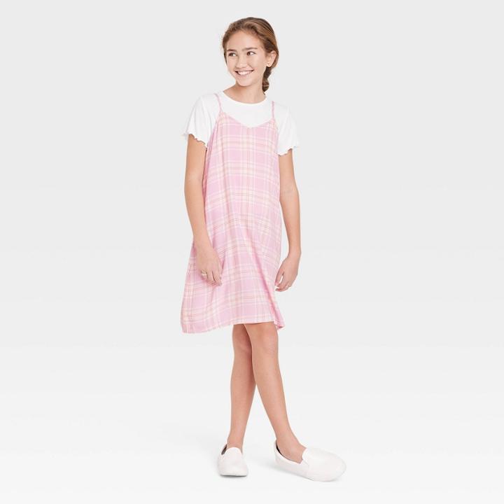 Girls' 2 For 1 Dress - Art Class Pink Plaid