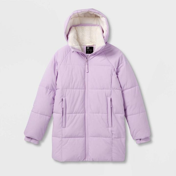 Girls' Mid-length Puffer Jacket - All In Motion Purple