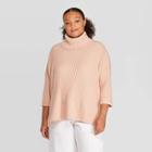 Women's Plus Size 3/4 Sleeve Turtleneck Pullover Sweaters - Prologue Blush X, Women's