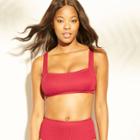 Women's Ribbed Texture Square Neck Bralette Bikini Top - Xhilaration Deep Red D/dd Cup