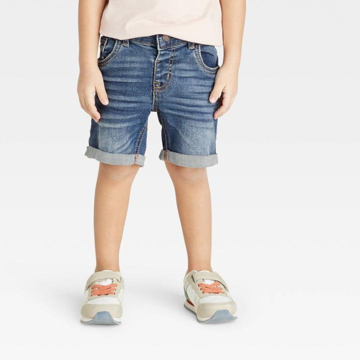 Toddler Boys' Button-front Pull-on Jean Shorts - Cat & Jack Medium Wash 12m,