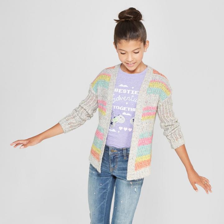 Girls' Stripe Open Cardigan - Cat & Jack Gray