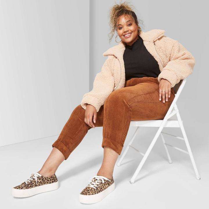 Women's Plus Size High-rise Belted Corduroy Paperbag Pants - Wild Fable Bronze 20w, Women's, Brown