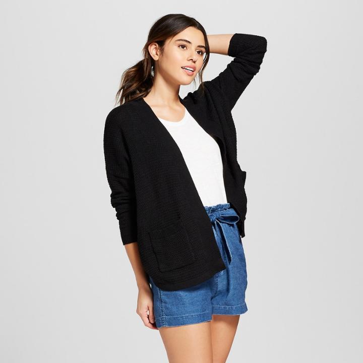 Women's Curved Hem Cardigan - Universal Thread Black