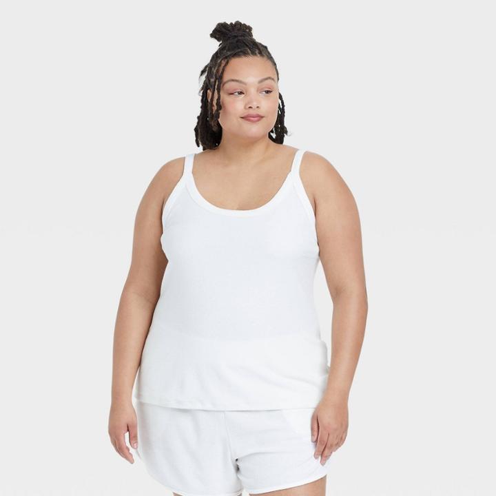 Women's Plus Size Loop Terry Tank - Ava & Viv Cream X