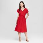 Women's Short Sleeve V-neck Midi Dress - Universal Thread Red