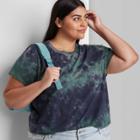 Women's Plus Size Short Sleeve Shrunken Boxy T-shirt - Wild Fable Dark Blue Tie-dye