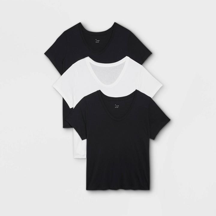 Women's Plus Size Short Sleeve Scoop Neck Slim Fit 3pk Bundle T-shirt - A New Day Black/black/white