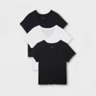 Women's Plus Size Short Sleeve Scoop Neck Slim Fit 3pk Bundle T-shirt - A New Day Black/black/white