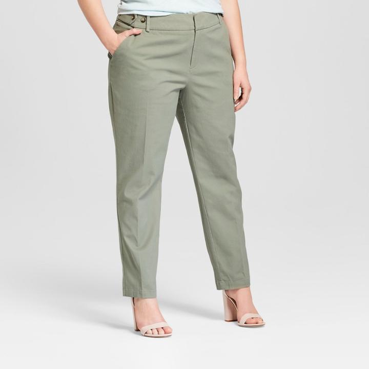 Women's Plus Size Boyfriend Chino Pants - Ava & Viv Green