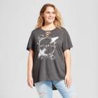 Women's Plus Size Let's Get Lost Short Sleeve Lace-up Neck Graphic T-shirt - Modern Lux (juniors') - Charcoal Heather