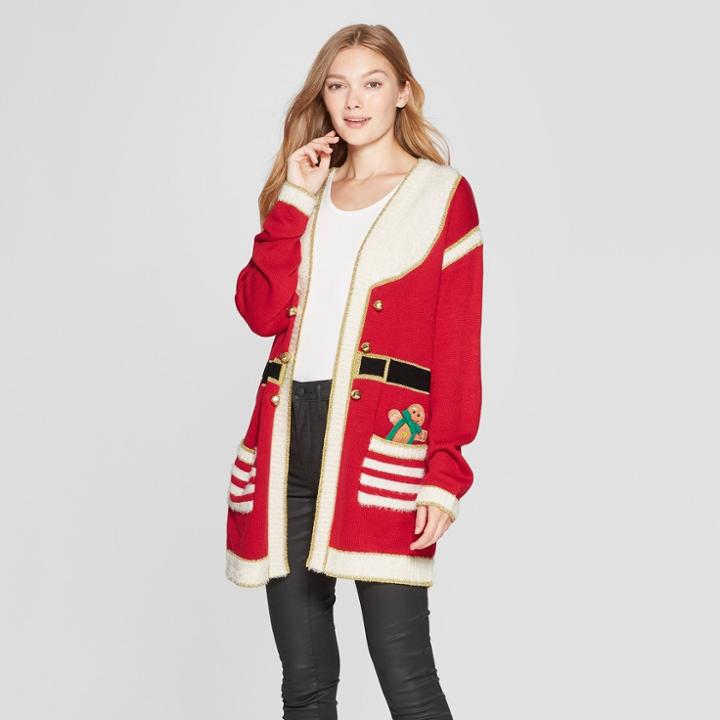 Women's Christmas Santa Cardigan Ugly Sweater - 33 Degrees (juniors') Red