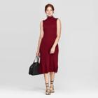 Women's Sleeveless Turtleneck Rib Knit Midi Dress - A New Day Burgundy (red)