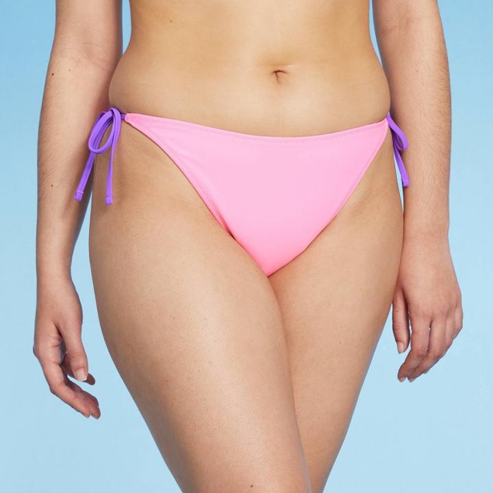 Women's Reversible Side-tie High Leg Cheeky Bikini Bottom - Wild Fable Pink/purple Floral Print