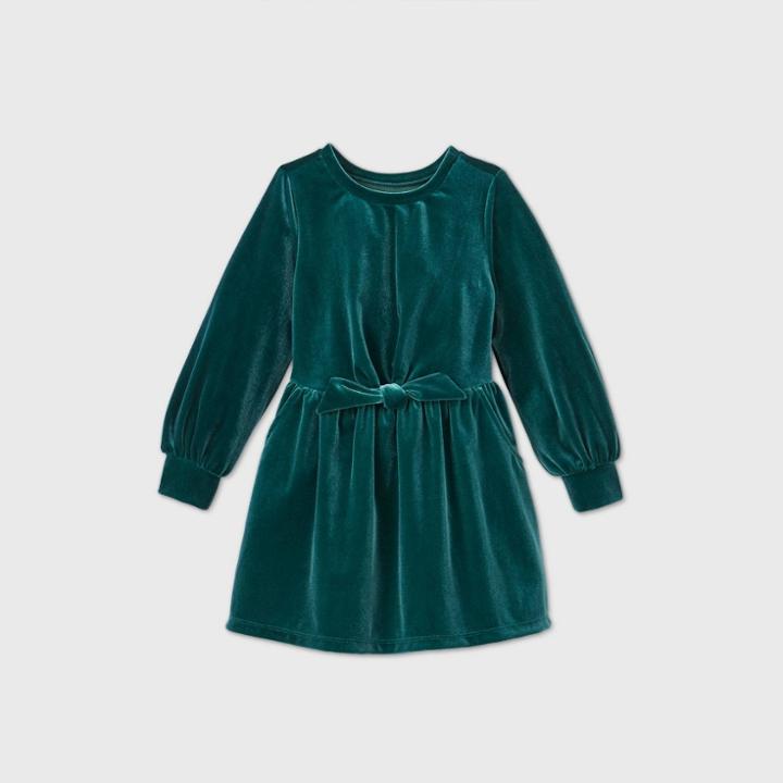 Toddler Girls' Velour Long Sleeve Dress - Cat & Jack Jade Green