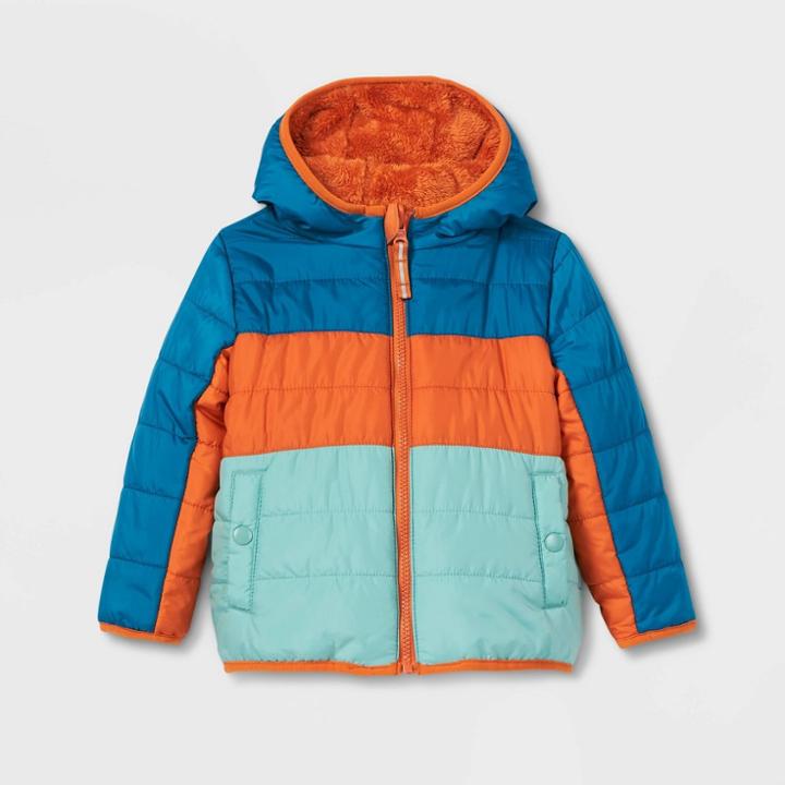 Toddler Boys' Long Sleeve Reversible Puffer Jacket - Cat & Jack Orange