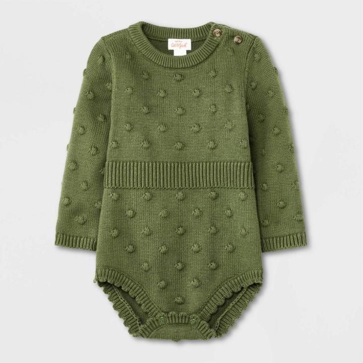 Baby Girls' Bobble Sweater Romper - Cat & Jack Olive Green Newborn