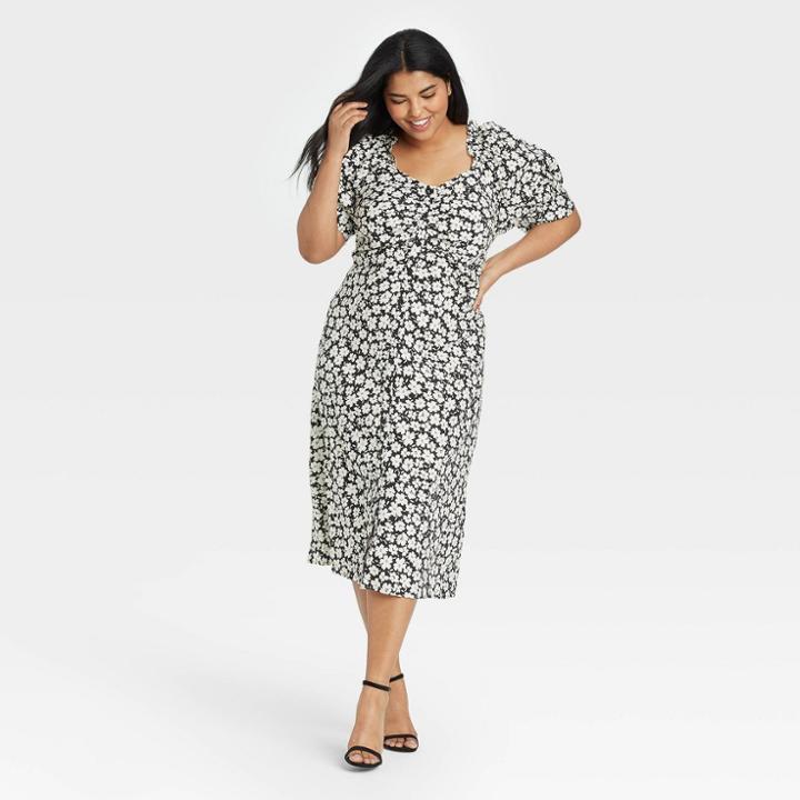 Women's Plus Size Puff Short Sleeve Empire Waist Dress - Who What Wear Black