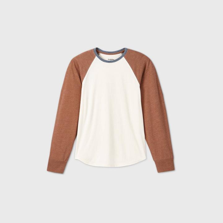 Men's Standard Fit Long Sleeve Baseball T-shirt - Goodfellow & Co Brown