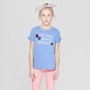 Girls' Flip Sequin Tie Sleeve Easter Egg Graphic T-shirt - Cat & Jack Blue