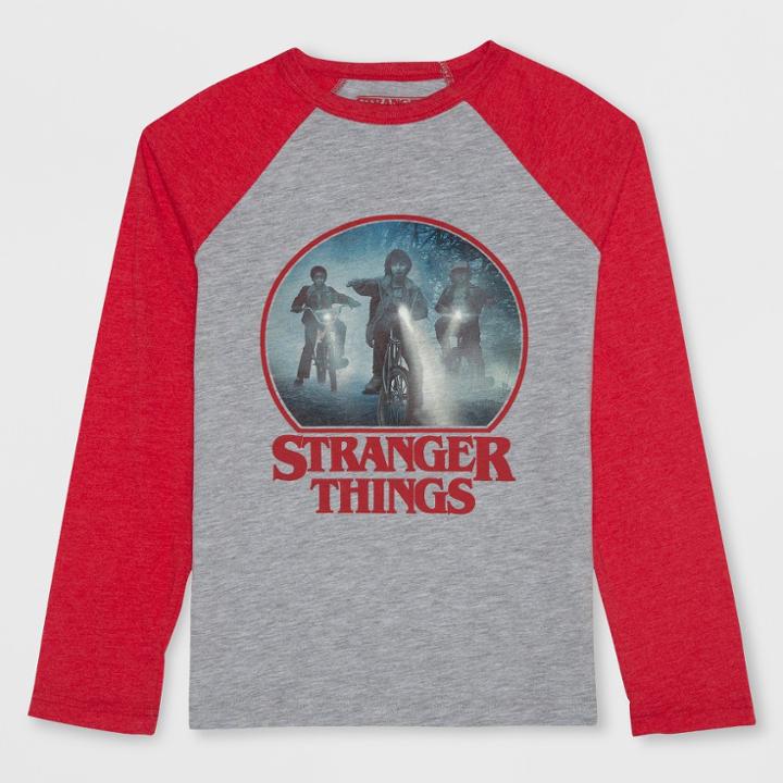 Boys' Stranger Things Bikes 3/4 Sleeve Raglan T-shirt - Heather Gray