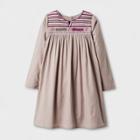 Happy By Pink Chicken Girls' Embroidered Woven A Line Dress - Gray