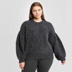 Women's Plus Size Balloon Sleeve Boat Neck Pullover Sweater - A New Day Gray