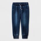 Toddler Boys' Adaptive Knit Dark Wash Denim Jogger Pants - Cat & Jack Blue