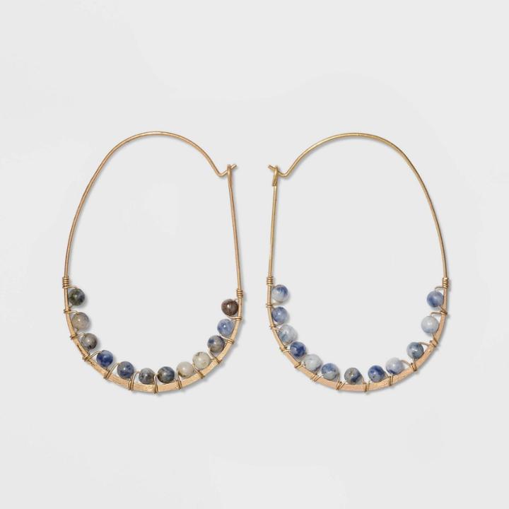 Brass Semi Sodalite Hoop Earrings - Universal Thread Gold,