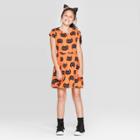 Girls' Cat Print Halloween Dress - Cat & Jack Orange