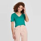 Women's Slim Fit Short Sleeve V-neck Fitted T-shirt - A New Day Green