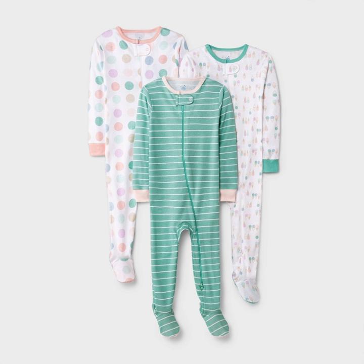 Baby Girls' 3pk 'ice Cream' Tight Fit Sleep N' Play - Cloud Island Cream 12m, Ivory/white/blue