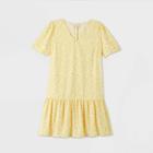 Women's Floral Print Short Sleeve Hem Dress - A New Day Yellow