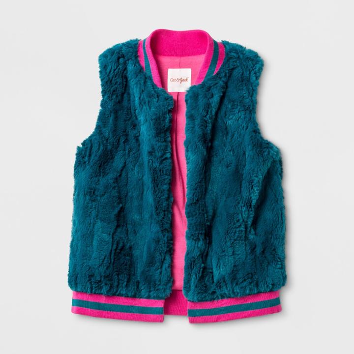 Girls' Faux Fur Vest - Cat & Jack Teal