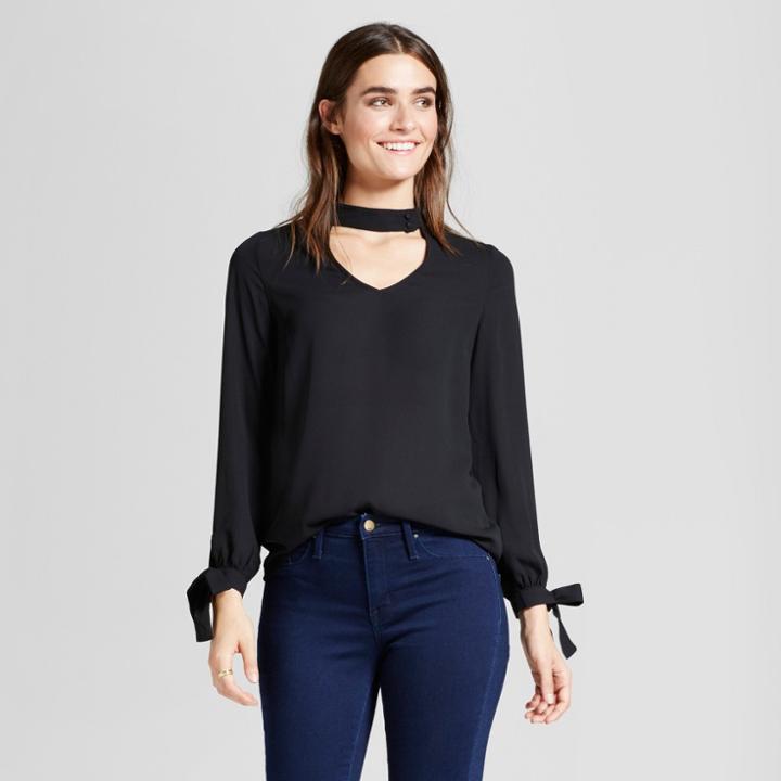 Layered With Love Women's Choker Neck Tie Sleeve Blouse - Layered With