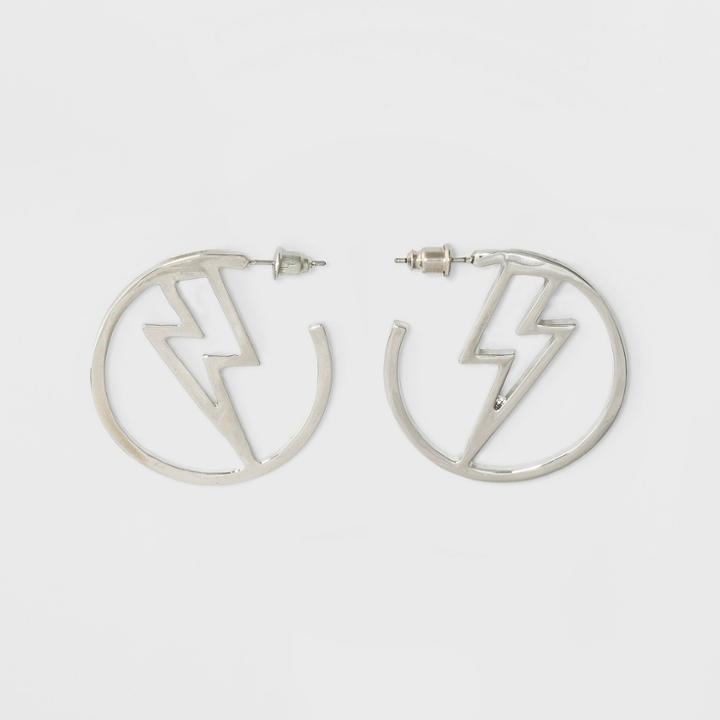 Target Open Hoop With Lighting Bolt Earrings - Rhodium, Dark