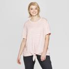 Women's Plus Size Striped Short Sleeve Tie Front T-shirt - Ava & Viv Pink X