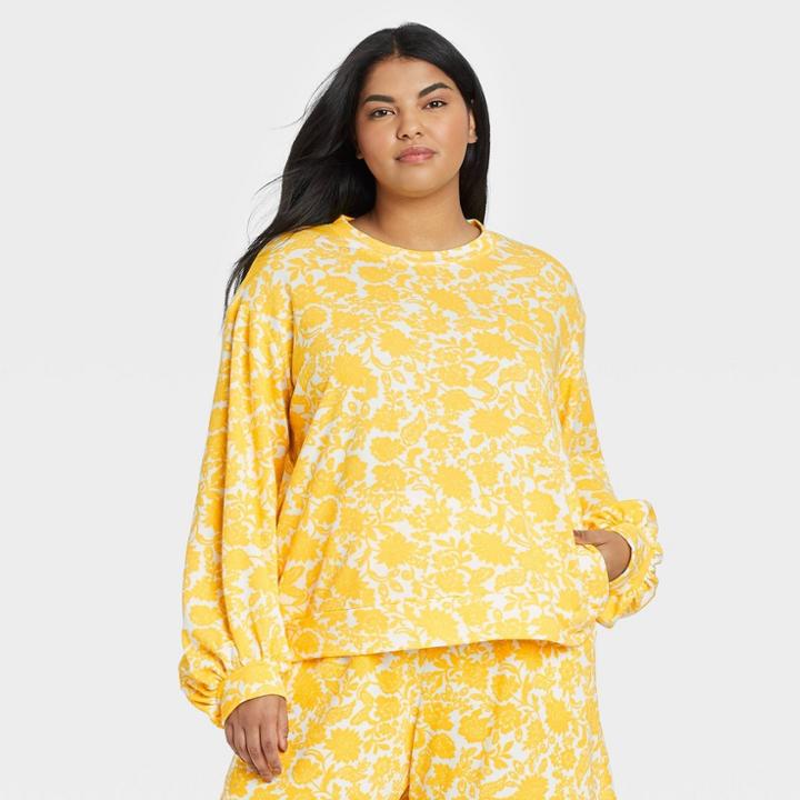 Women's Plus Size Knit Pullover Sweatshirt - Who What Wear Yellow Floral