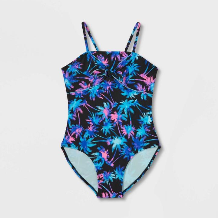 Girls' Floral Print One Piece Sleeveless Swimsuit - Art Class