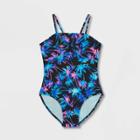 Girls' Floral Print One Piece Sleeveless Swimsuit - Art Class