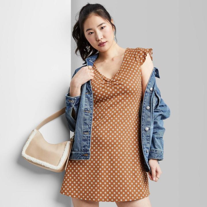 Women's Short Sleeve Skater Dress - Wild Fable Dark Yellow Floral